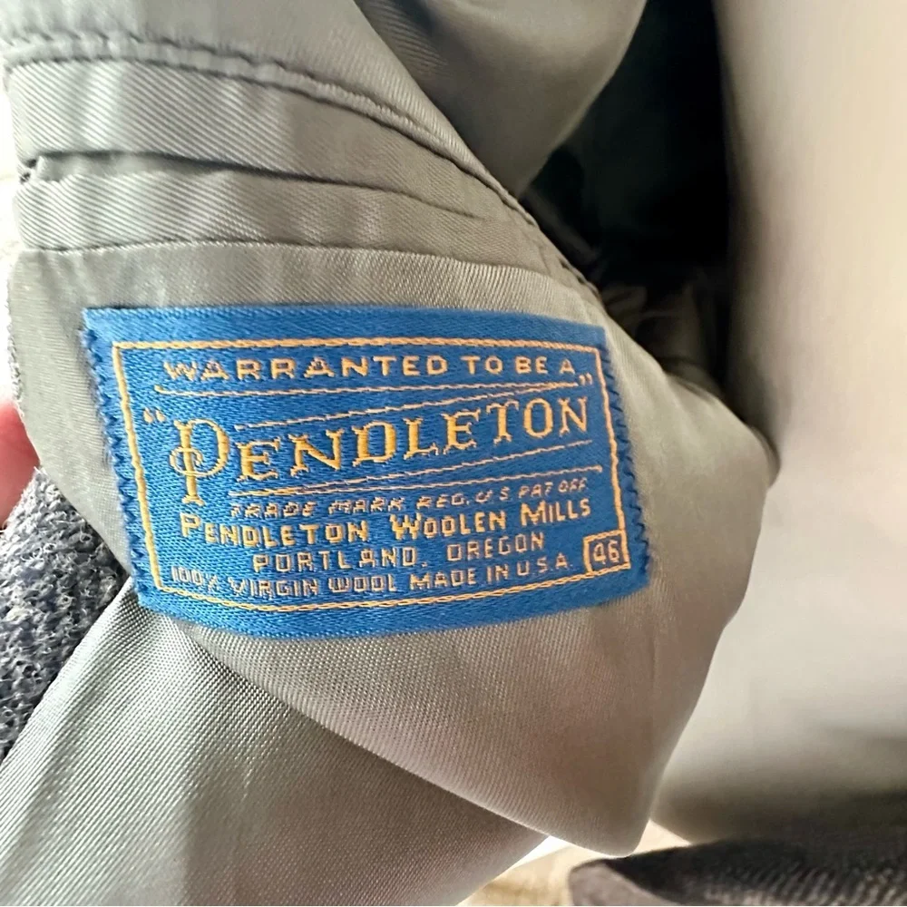 Pendleton Wool Blazer with Light Gray Suede Accents Grandpacore Oversized Vtg